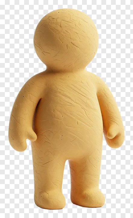 Standing clay idol with no paint or details.