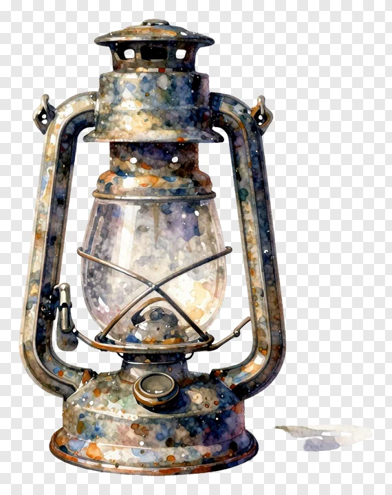 Vintage oil lamp with watercolor texture.