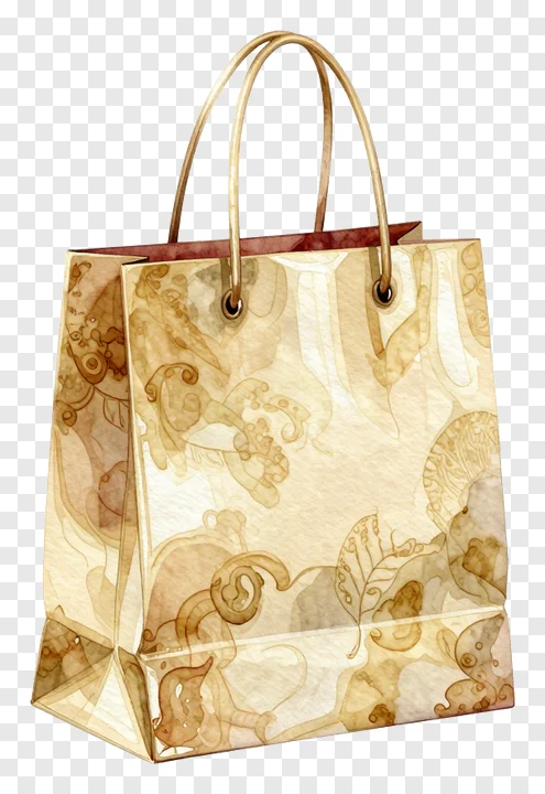 A decorative shopping bag with watercolor patterns.