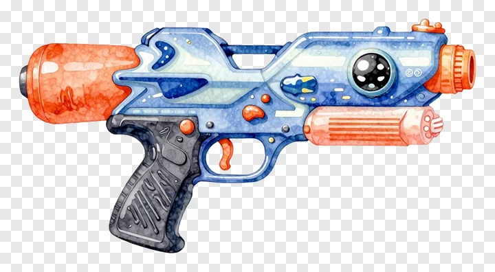 An illustrated pichkari-style water gun in watercolor art style.