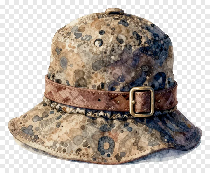 Watercolor illustration of a pilgrim hat with a buckle.