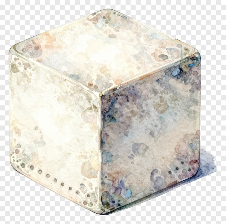 A watercolor-style cube with soft, blended colors and visible edges.