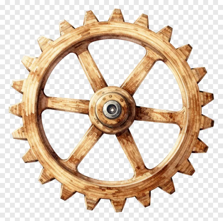 A wooden gear wheel with metal hub.