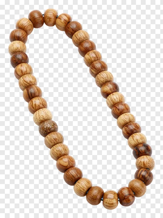 A wooden bead chain with natural wood tones and grain patterns.