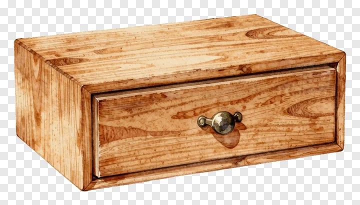 A wooden drawer with a metal handle.
