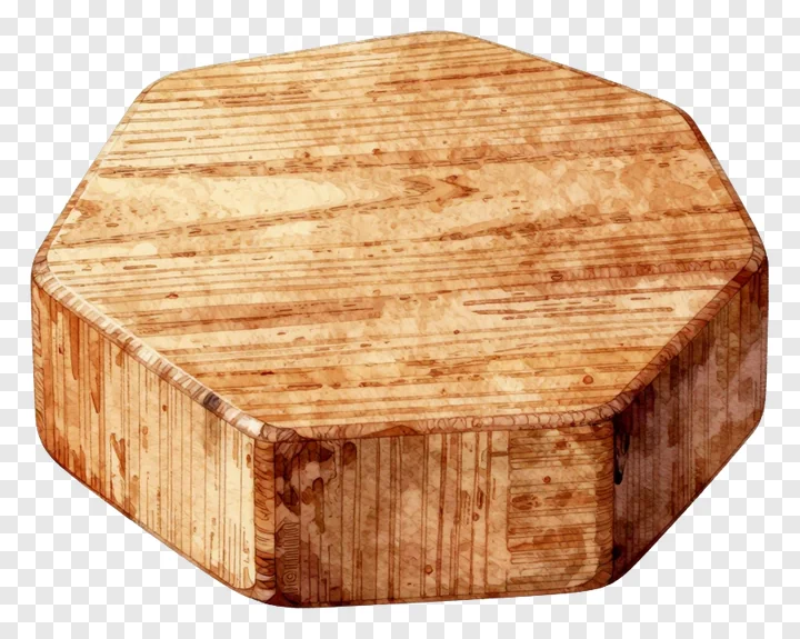 Hexagonal wooden stepping stone with wood grain texture.