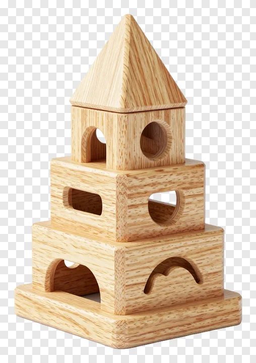 Stacked wooden blocks with shape holes for sorting.