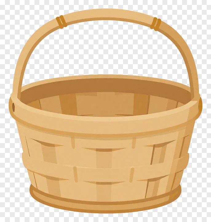 A woven bamboo basket with a handle.