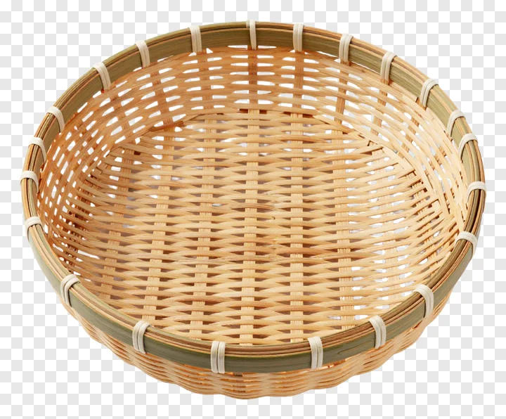 A woven bamboo daura basket viewed from above.