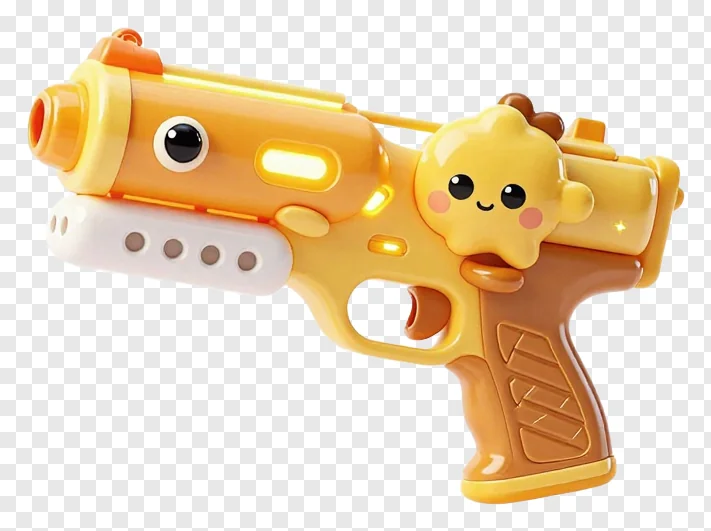 A yellow water gun with a smiling star face.
