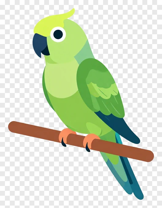 A green parrot perched on a branch.