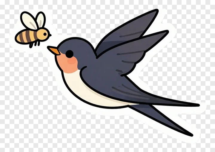 A swallow flying and catching a bee.