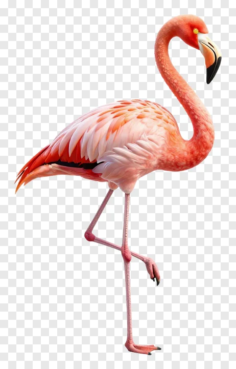 A pink flamingo standing on one leg.
