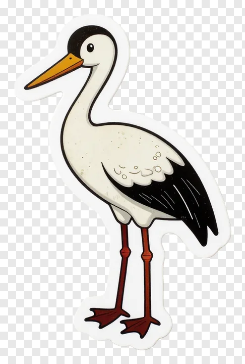 Cartoon stork standing on one leg with vintage texture.