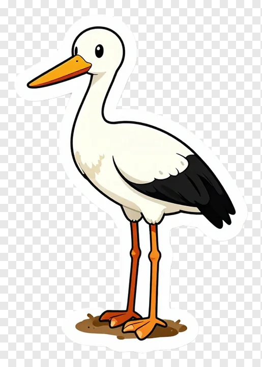 A white stork standing in mud.