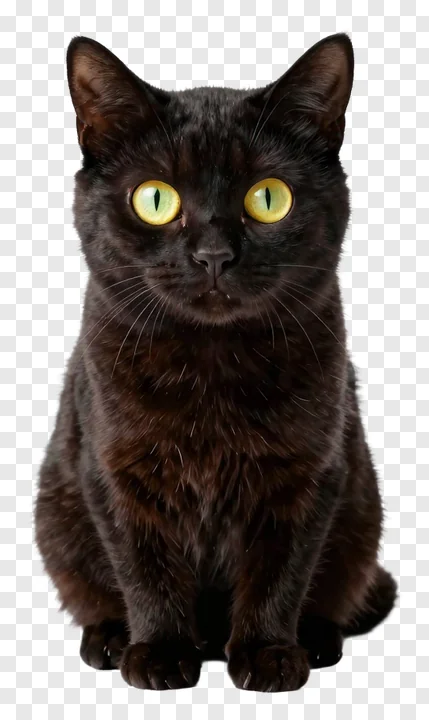 Black cat with glowing yellow-green eyes.