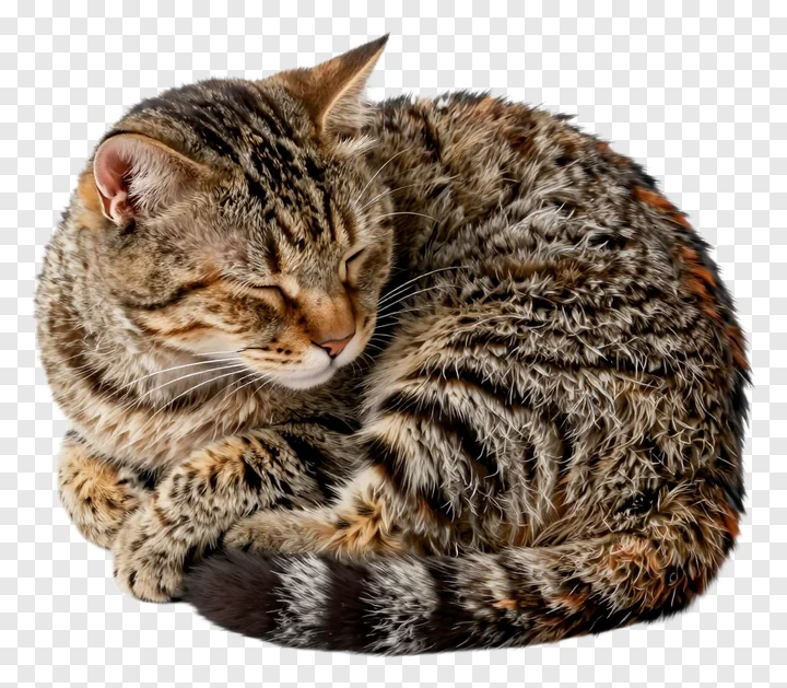 A tabby cat sleeping curled up.