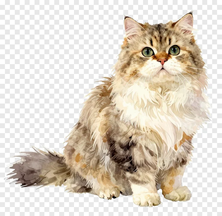 A fluffy Persian cat sitting and looking forward.