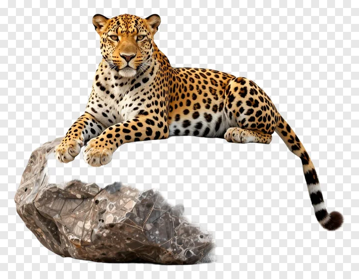 Leopard lying on a rock with spotted fur.