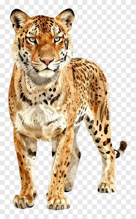 A leopard standing and looking forward.