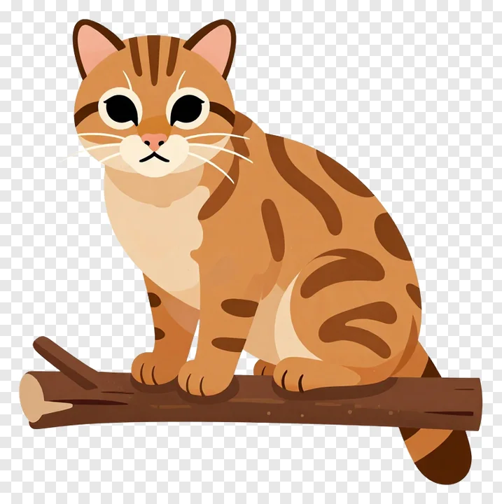 Cartoon ocelot perched on tree branch.