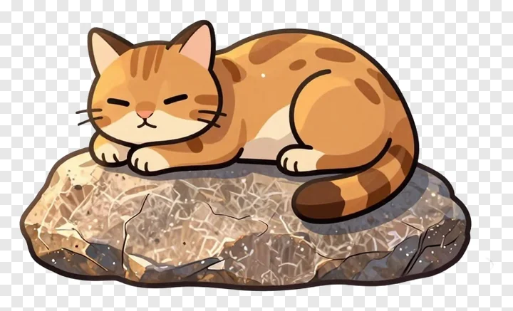 An orange tabby cat sleeping on a rock.
