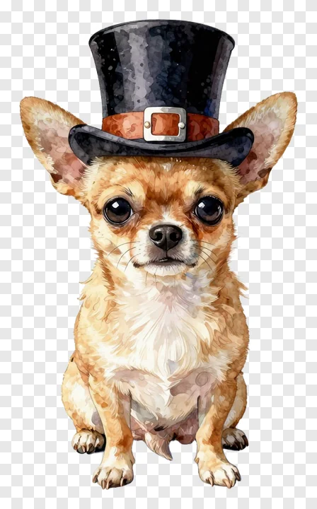A chihuahua wearing a tiny top hat.