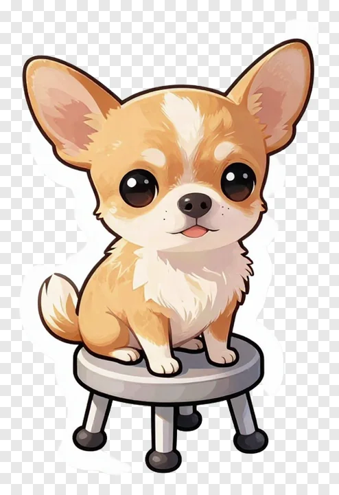 A small chihuahua sitting on a stool.