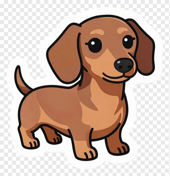 A cartoon brown dachshund dog standing.