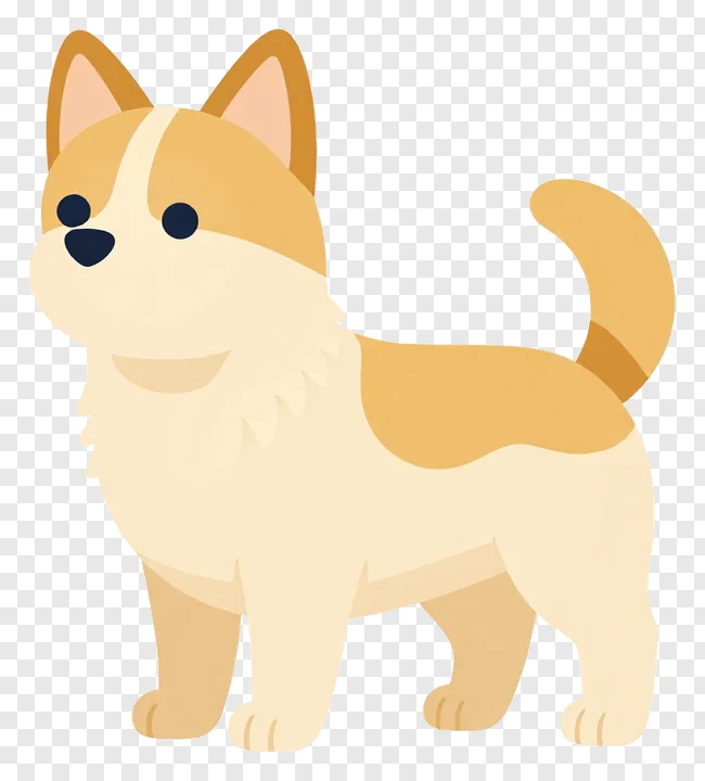 A cute cartoon dog with a fluffy coat and curled tail.