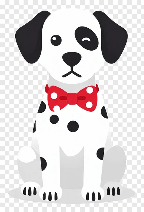 A dalmatian dog wearing a red bowtie with white polka dots.