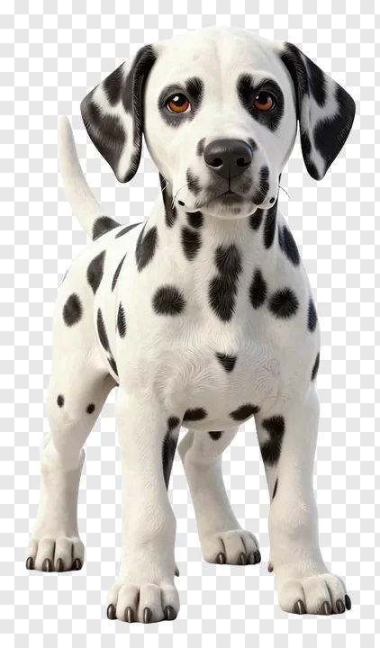 A standing Dalmatian puppy with black spots.