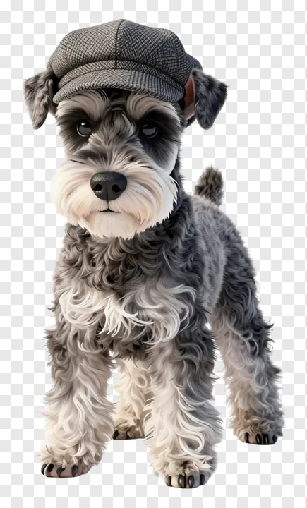 Schnauzer dog wearing a tweed cap.