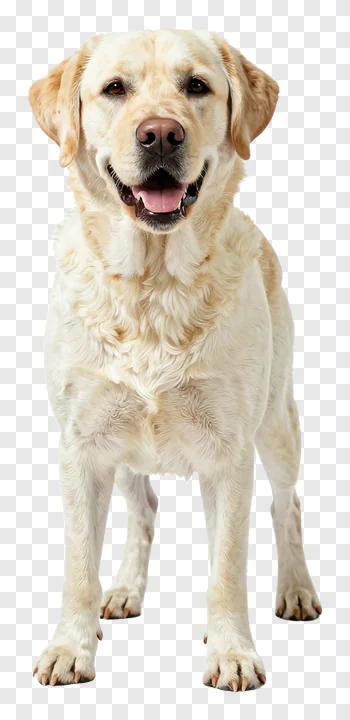 A yellow Labrador dog smiling at the camera.