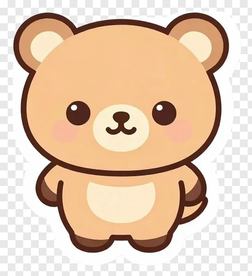 A cute cartoon bear with round ears and a smiling face.