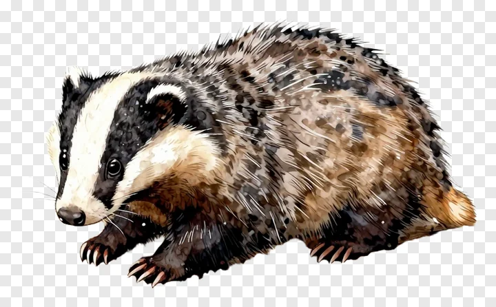A badger in a crouched digging posture.
