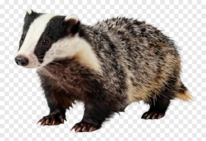 A badger with visible claws on a white background.