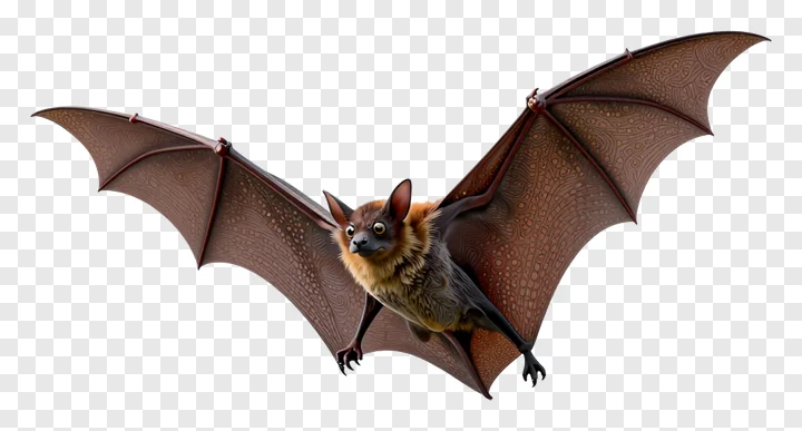 A bat flying with spread wings and detailed patterns.