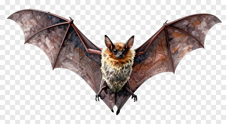 A bat flying with detailed wing patterns.
