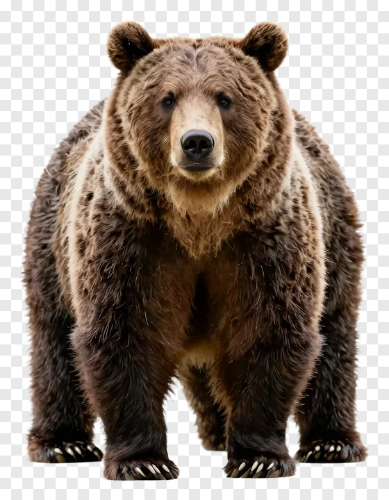 A brown bear standing upright and facing forward.