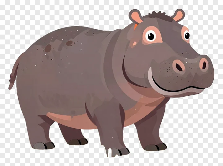 A cartoon hippo with a muddy coat.