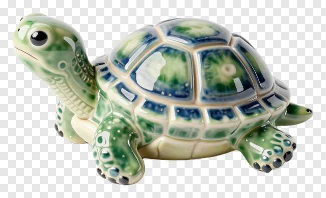 Ceramic turtle with green and blue shell.