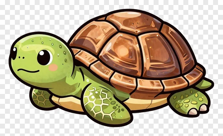 A cartoon turtle with a copper shell relaxing.