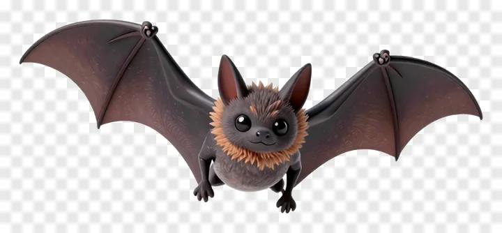 A cute 3D bat with orange chest fur and spread wings.