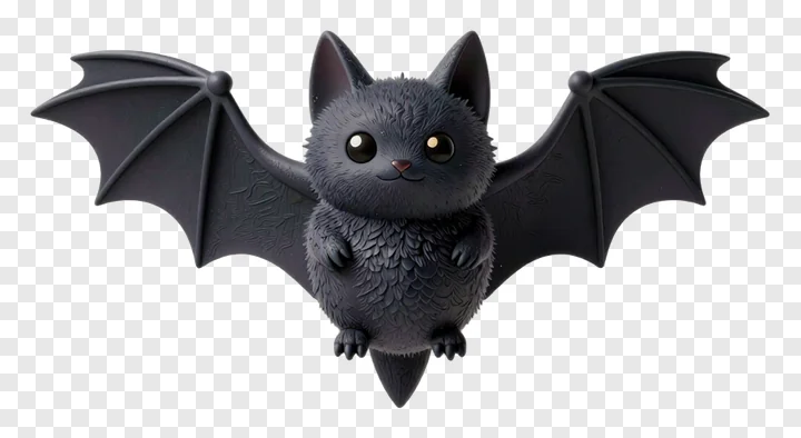 A cute black bat with spread wings.