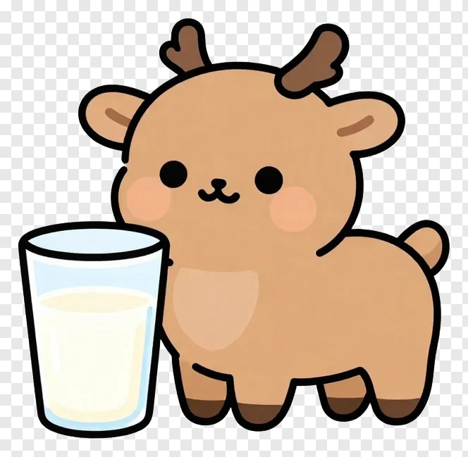 A cartoon deer holding a glass of milk.