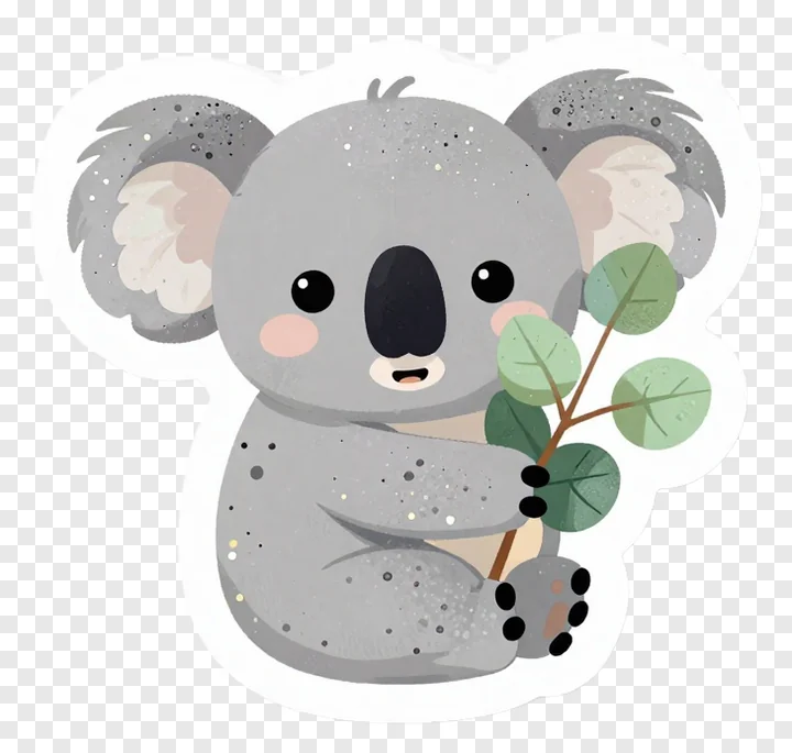 A cute koala holding a eucalyptus branch.