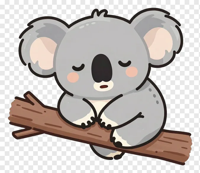 A cartoon koala sleeping on a tree branch.