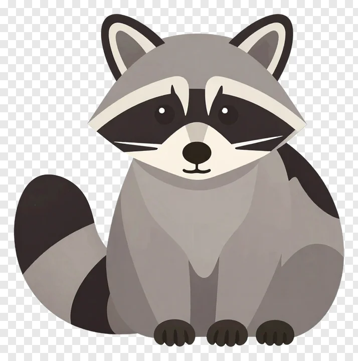 A cartoon raccoon with a curled tail.