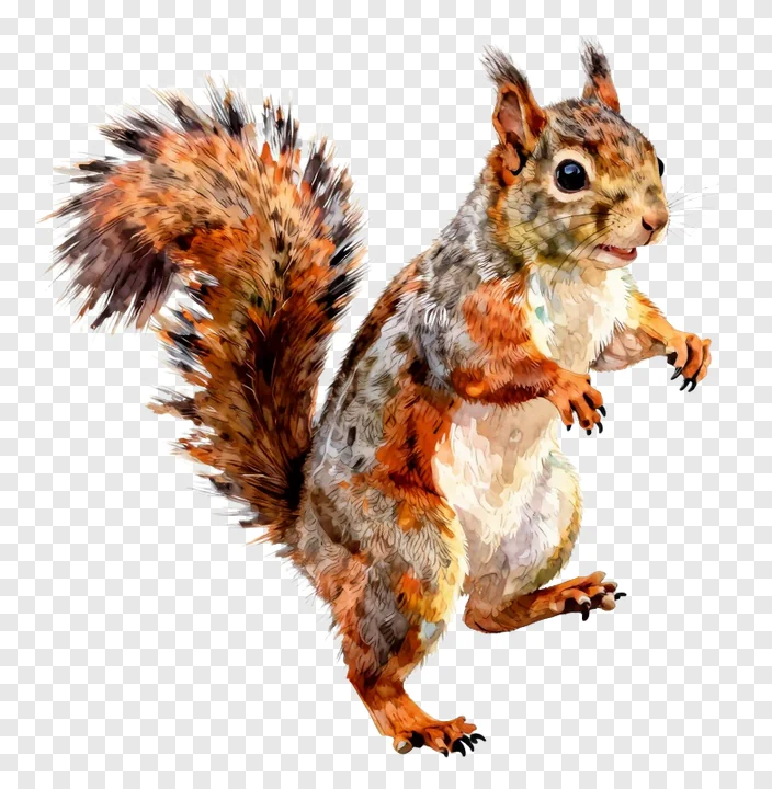 A squirrel standing on hind legs with a bushy tail.